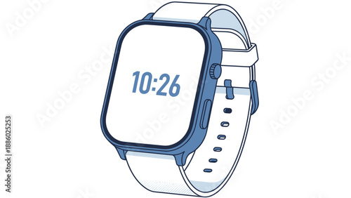 Modern smartwatch with a white strap displaying the current time of day.