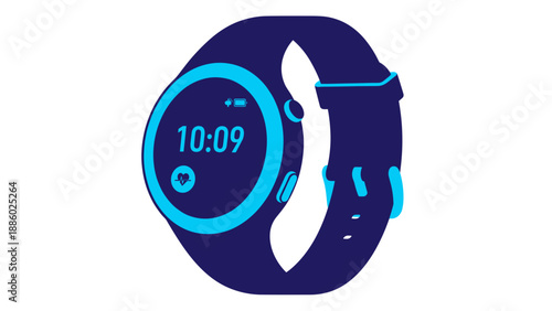 Modern smartwatch with digital display showing time and fitness tracking features blue color.