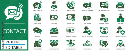 Contact Customer Support Service Communication Vector Icon Set