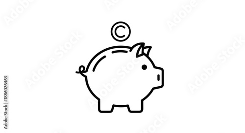 Piggy bank icon with coin dropping into slot.