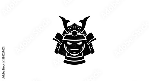 Samurai Warrior Helmet Emblem Black Silhouette.