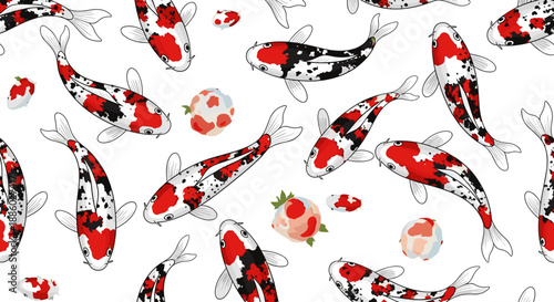 Seamless Pattern of Vibrant Koi Fish Swimming Gracefully.
