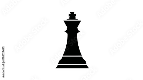 A tall, black silhouette of a chess piece against a white background. It represents the King