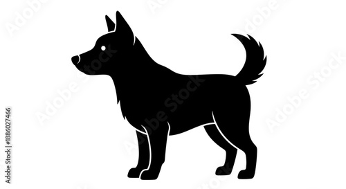 Silhouette of a black dog standing alertly.
