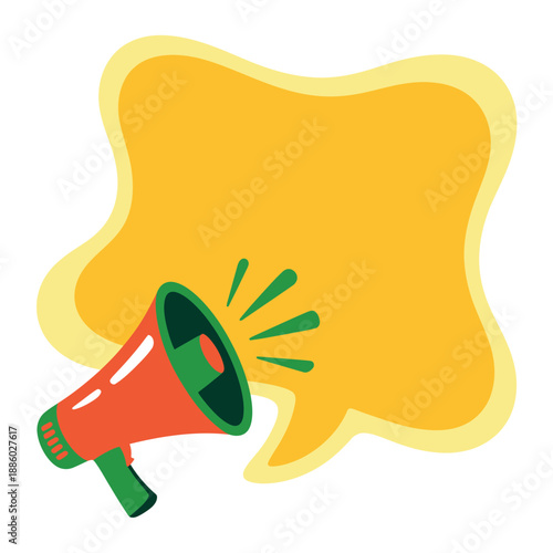 Colorful Megaphone with Yellow Speech Bubble on White Background for Communication and Announcement