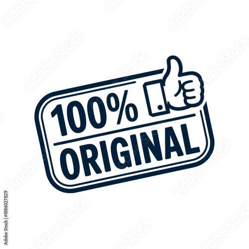 100% Original Stamp with Thumbs Up Icon on White Background for Authenticity and Quality Assurance