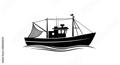 Silhouette of a Fishing Trawler Boat at Sea 1.