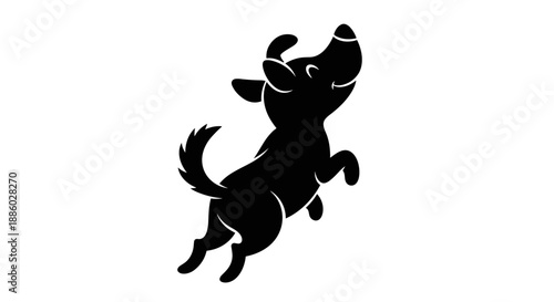 Silhouette of a happy dog jumping joyfully.