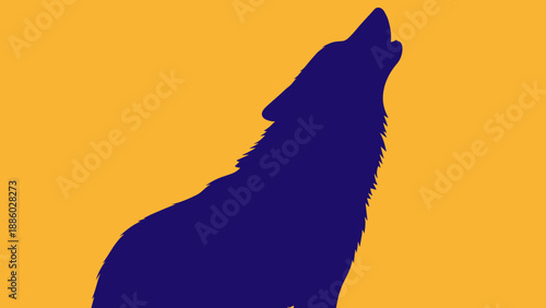 Silhouette of a howling wolf against a vibrant yellow background.