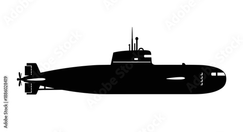 Silhouette of a modern military submarine vessel.