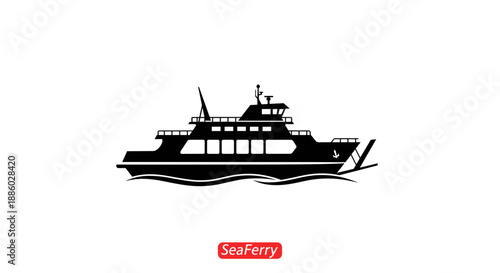 Silhouette of a Modern Passenger Ferry Boat on Water.
