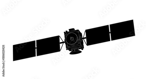 Silhouette of a Modern Satellite with Solar Panels Extended.