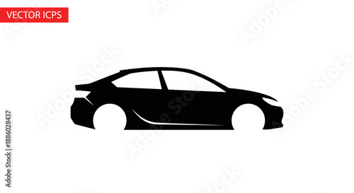 Silhouette of a Modern Sedan Car Side View.