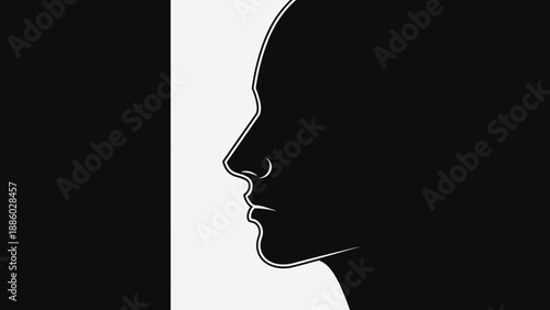 Silhouette of a Persons Face in Profile with Contrasting Background.