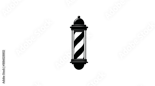A stylized black and white barbershop pole icon against a white background