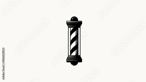 A classic illustration showing a black barber pole with white stripes against a neutral white background