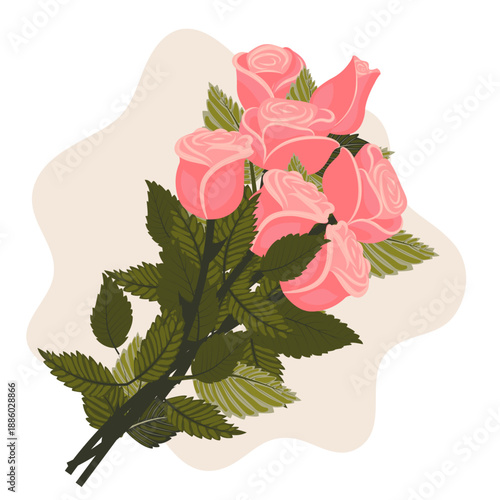 A bouquet of pink roses on a background spot. Vector illustration isolated on a white background.