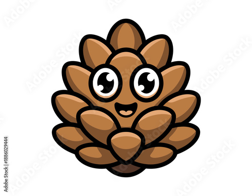 A cartoon pinecone character with a smiling face and big eyes, designed as a friendly and approachable vector graphic