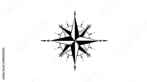 Black and white nautical star with a circular base and directional arrows