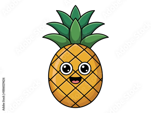 A cheerful cartoon pineapple with a smiling face and big eyes