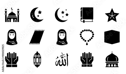 Muslim Icons Vector Set – Editable Stroke Religious Symbols for Islamic Culture & Ramadan