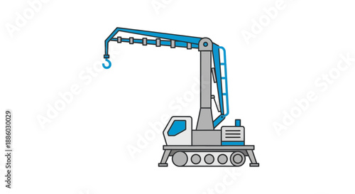 A Flat Design Illustration Of A Crawler Crane With A Blue Hook On A White Background
