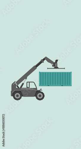 Advanced Industrial Telehandler Lifting Freight Container Vector Illustration Design