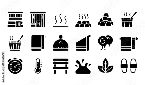 Sauna Icon Set Vector Collection – Editable Stroke, Minimal Line Art Sauna Symbols for Wellness & Spa