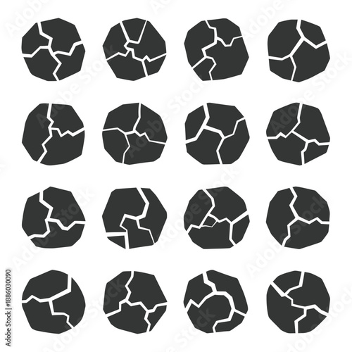Abstract Cracked Stone Or Earth Pattern Collection Vector Graphic Elements Broken Texture Set