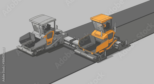 Advanced Road Paving Operations Depicting Heavy Machinery On New Infrastructure Project