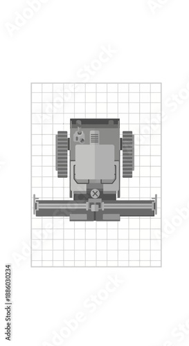 Abstract Grey Heavy Equipment On Grid Background Digital Pixel Art Design