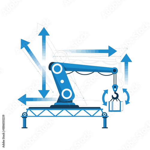 Advanced Robotic Arm Lifting System With Dynamic Motion Arrows For Modern Logistics