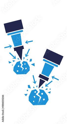 Abstract Illustration Of Tools Breaking Solid Objects Into Smaller Pieces Symbol