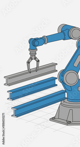 Advanced Robotic Arm Precisely Handling Steel Beams In An Automated Manufacturing Setting