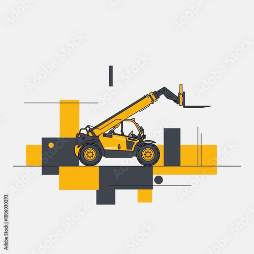 Abstract Industrial Vehicle Design Powerful Telehandler Equipment Vector Graphic Art