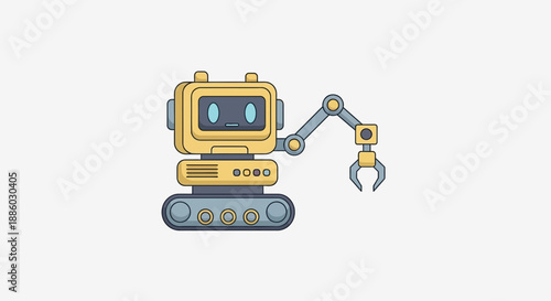 Adorable Yellow Robot With Gripping Claw Arm Symbolizing Innovation And Efficiency
