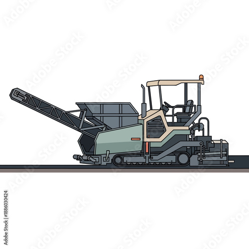 Advanced Asphalt Paver Machine Constructing Modern Road Infrastructure Vector Design Element