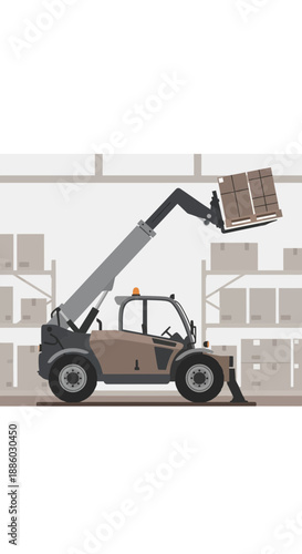 Advanced Telehandler Maneuvering Boxes In A Structured Industrial Logistics Warehouse