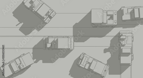 Aerial Perspective Of Modern Transportation Grid With Stylized Vehicles And Dramatic Shadows