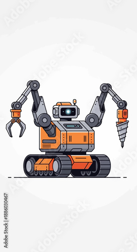 Advanced Automated Tracked Robot With Versatile Drill And Claw Attachments For Modern Tasks