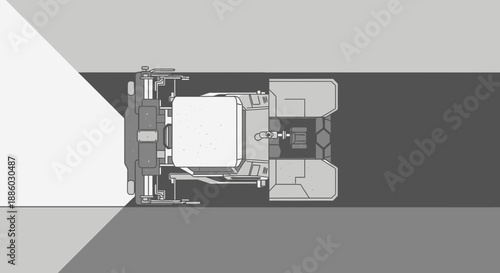 Aerial Perspective Of A Modern Industrial Paving Machine On A Construction Project Site