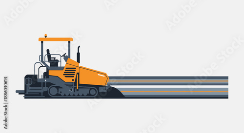 Asphalt Paver Working On New Road Construction Process Machinery Vector Illustration