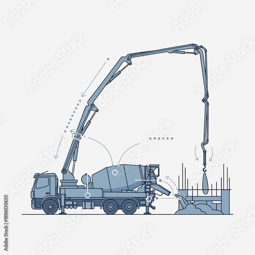 Advanced Concrete Pump Truck Operations On A Modern Construction Site Illustration
