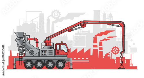 Advanced Concrete Pump Truck Vector Illustration For Modern Construction Industry