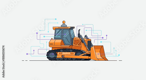Automated Construction Dozer With Digital Network Connections Illustrating Modern Engineering