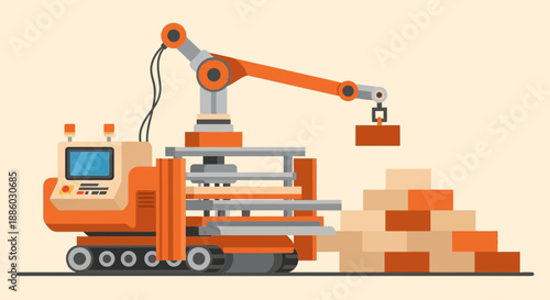 Automated Construction Robot Building A Brick Wall With Advanced Technology