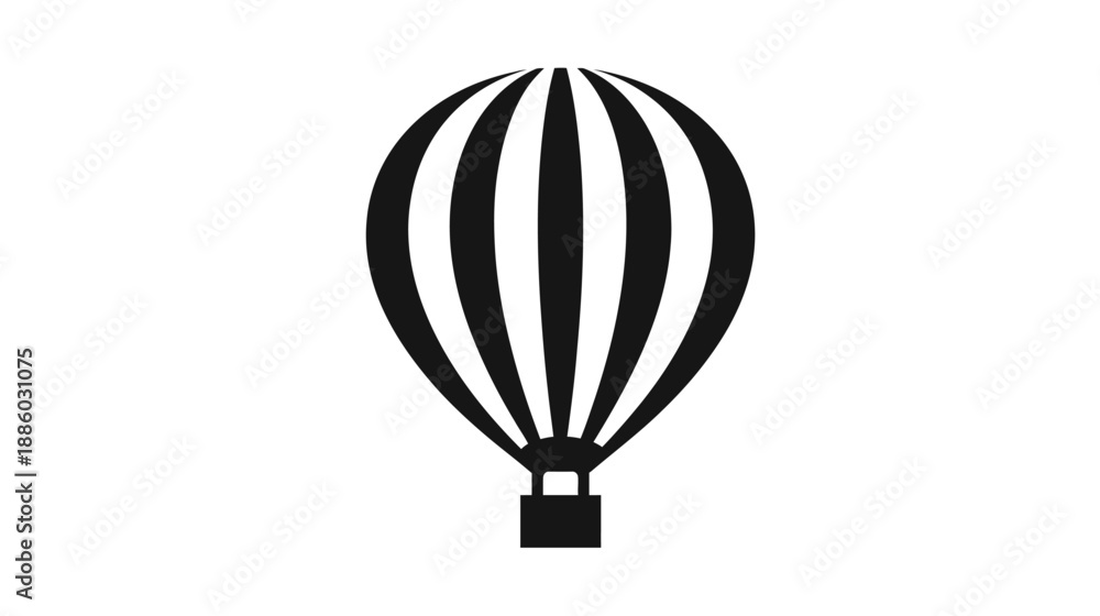 Fototapeta premium A black and white illustration of a hot air balloon with vertical stripes and a basket