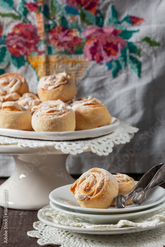 Wallpaper Mural Traditional Moldavian rose-shaped cookies served on a ceramic plate against a napkin with roses. Torontodigital.ca