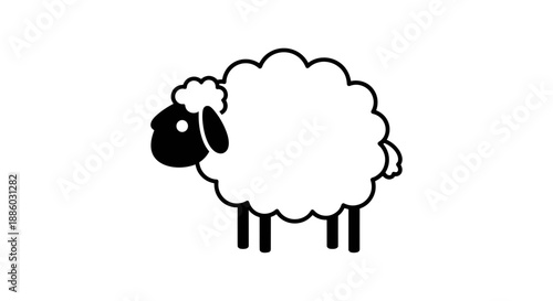 Simple Black and White Sheep Illustration Icon.