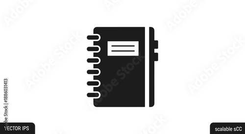 Simple Black Icon of a Spiral Notebook.